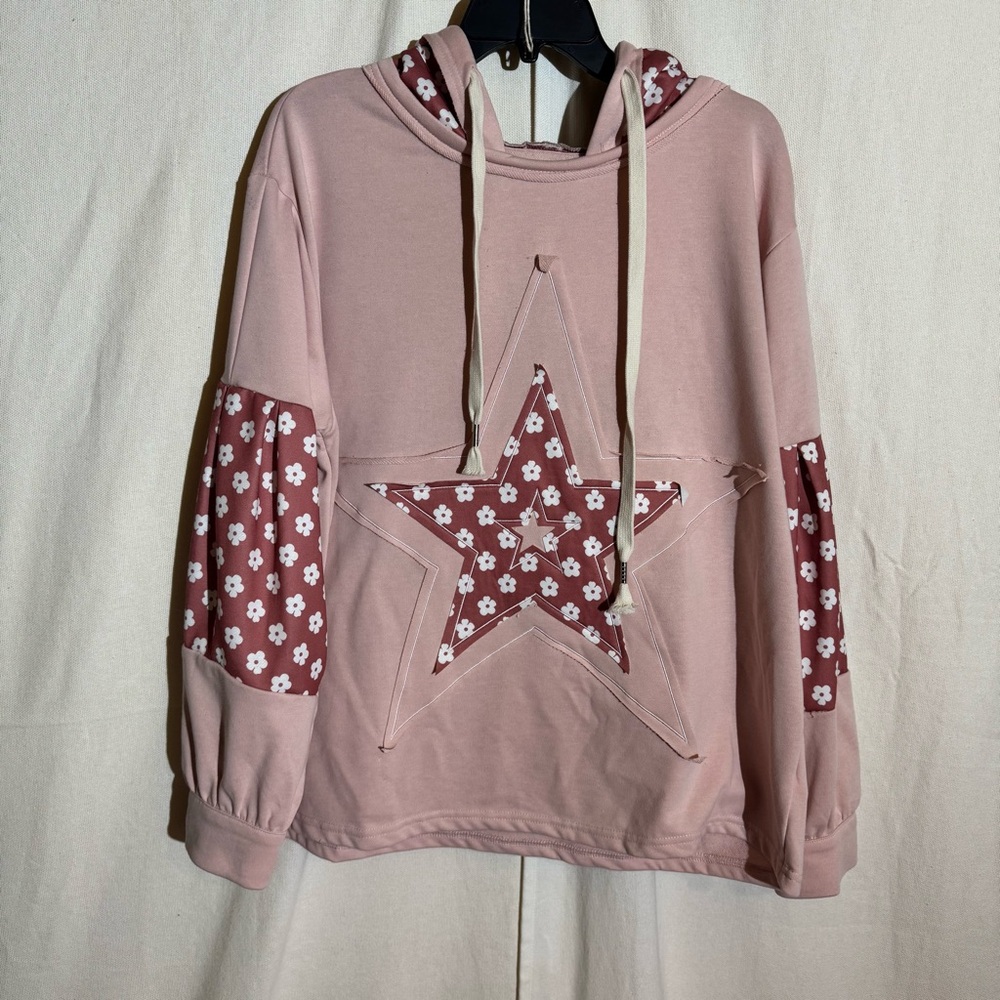 Pink Star Patterned Women's Hoodie
